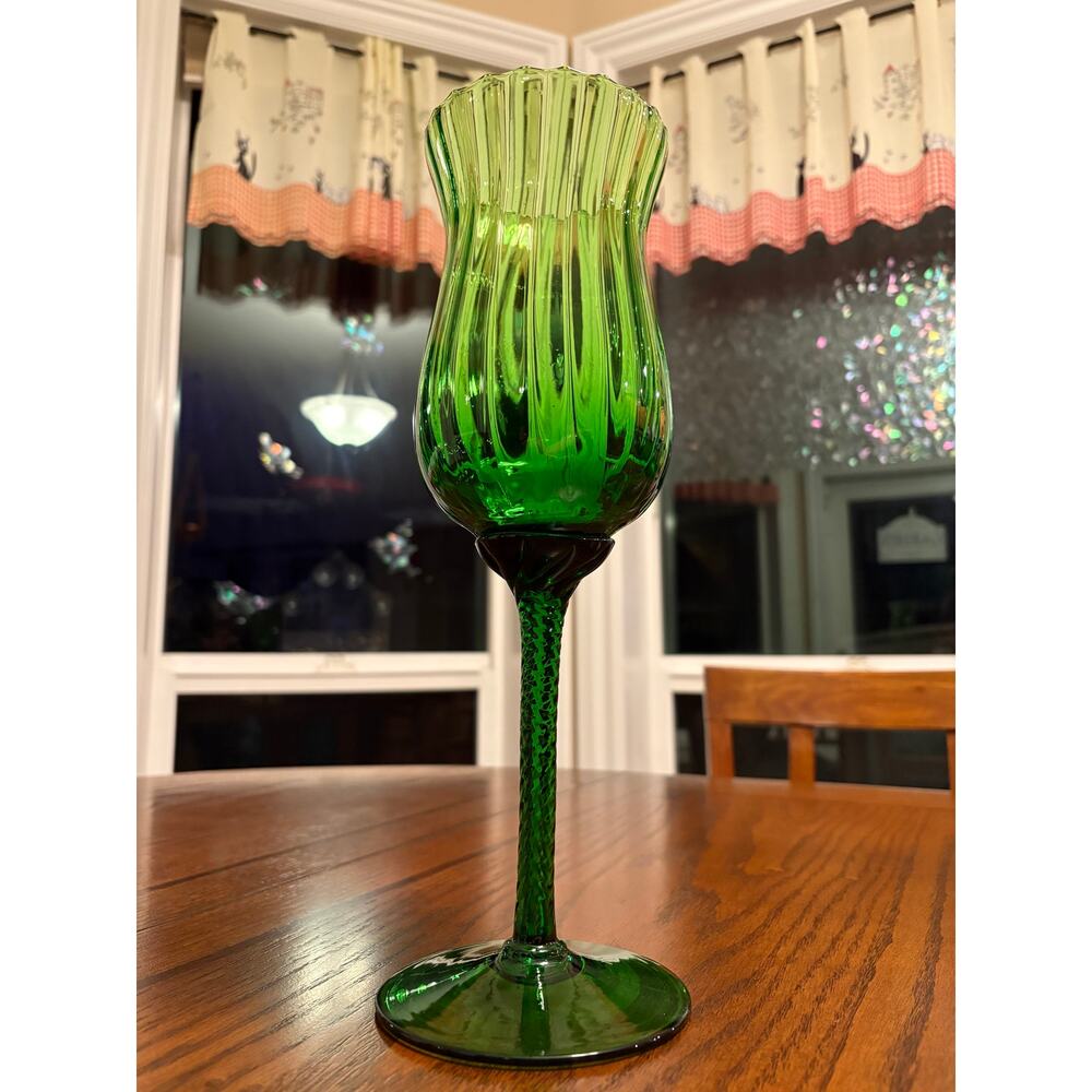 Vintage Large Emerald Green Italian Empoli Hand Blown Glass Vase